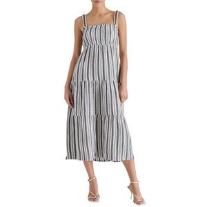 Steve Madden Alissa Stripe Tiered Cotton Gauze Midi Sundress Size Medium
